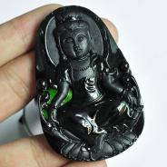 冰种墨翠缅甸翡翠A货观音挂件