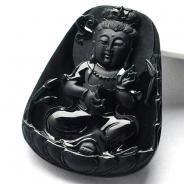 冰种墨翠缅甸翡翠A货观音挂件