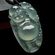 冰玻种晴水缅甸翡翠A货逍遥佛挂件