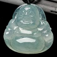 冰种飘花缅甸翡翠A货玉佛挂件