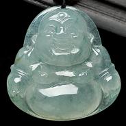 冰种飘花缅甸翡翠A货玉佛挂件