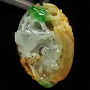 冰种黄加绿缅甸翡翠A货富甲天下挂件