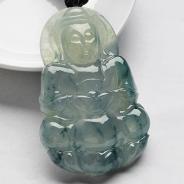 冰种飘花缅甸翡翠A货观音挂件