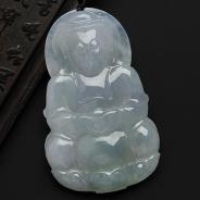 糯冰种春带彩缅甸翡翠A货观音挂件