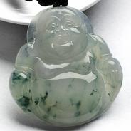 冰种飘花缅甸翡翠A货玉佛挂件