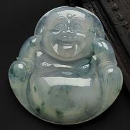 冰种飘花缅甸翡翠A货玉佛挂件