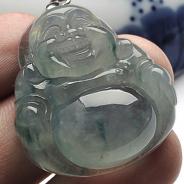 冰种飘花缅甸翡翠A货玉佛挂件