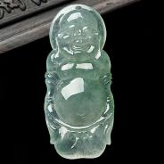 冰种晴水略飘花缅甸翡翠A货翡翠站佛挂件
