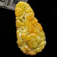 糯冰种黄翡缅甸翡翠A货花开富贵手玩件