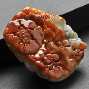 细糯种红翡缅甸翡翠A货富贵花开挂件