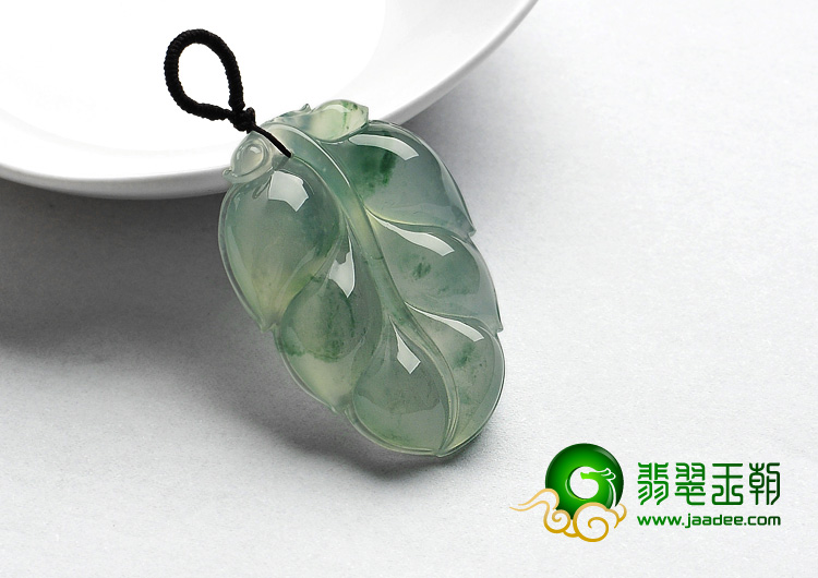 冰玻种飘花缅甸翡翠A货叶子挂件