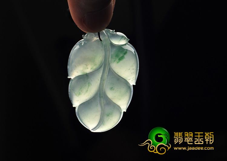 冰玻种飘花缅甸翡翠A货叶子挂件