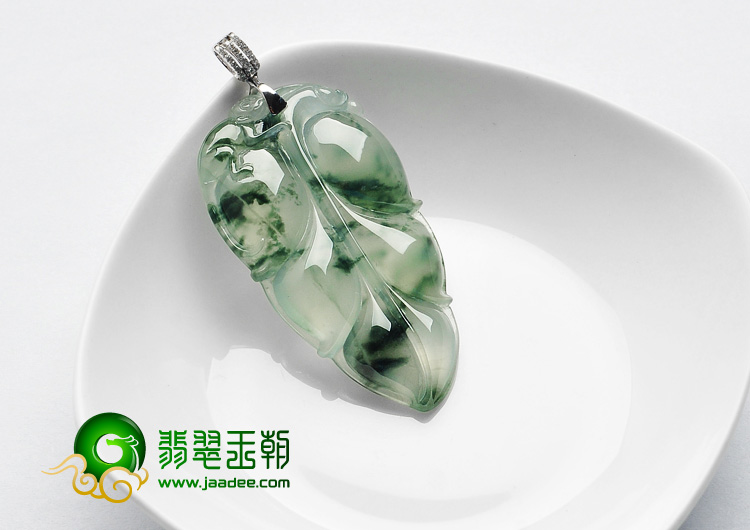 冰种飘花缅甸翡翠A货叶子挂件