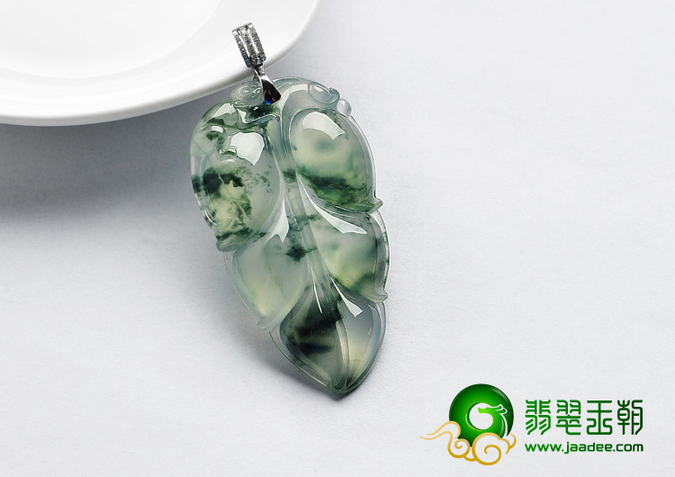 冰种飘花缅甸翡翠A货叶子挂件