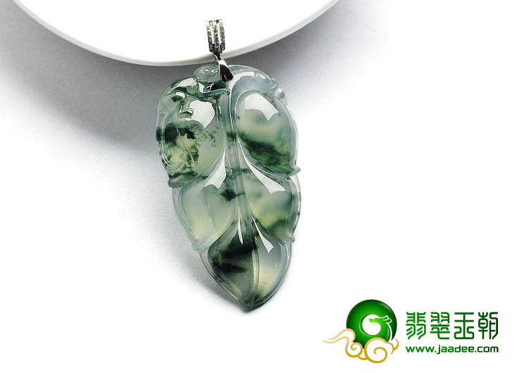冰种飘花缅甸翡翠A货叶子挂件