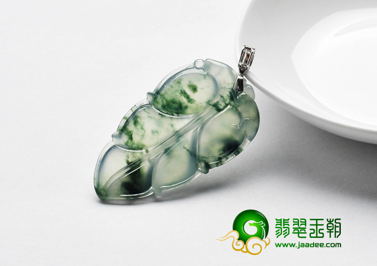 冰种飘花缅甸翡翠A货叶子挂件
