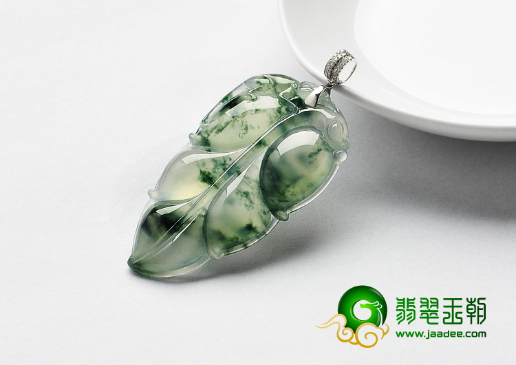 冰种飘花缅甸翡翠A货叶子挂件