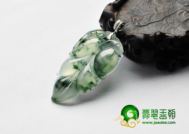 冰种飘花缅甸翡翠A货叶子挂件