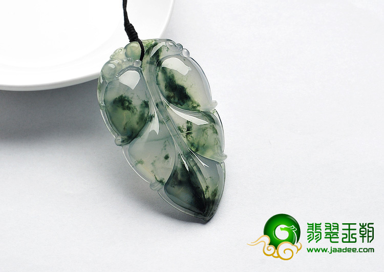 冰种飘花缅甸翡翠A货叶子挂件