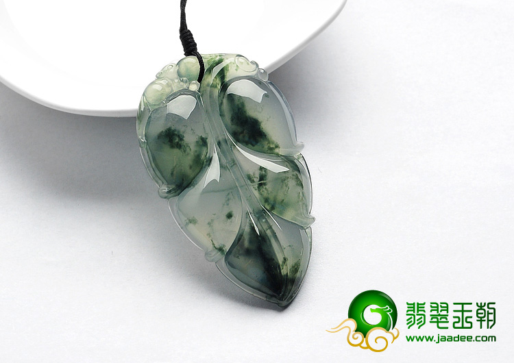 冰种飘花缅甸翡翠A货叶子挂件