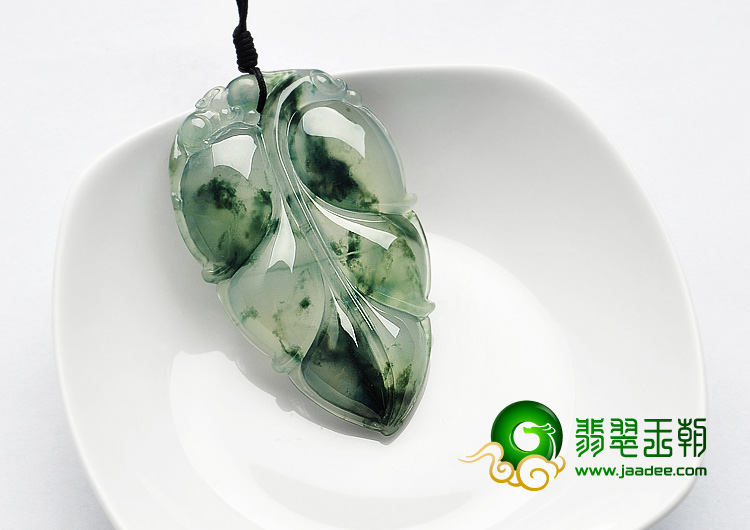 冰种飘花缅甸翡翠A货叶子挂件