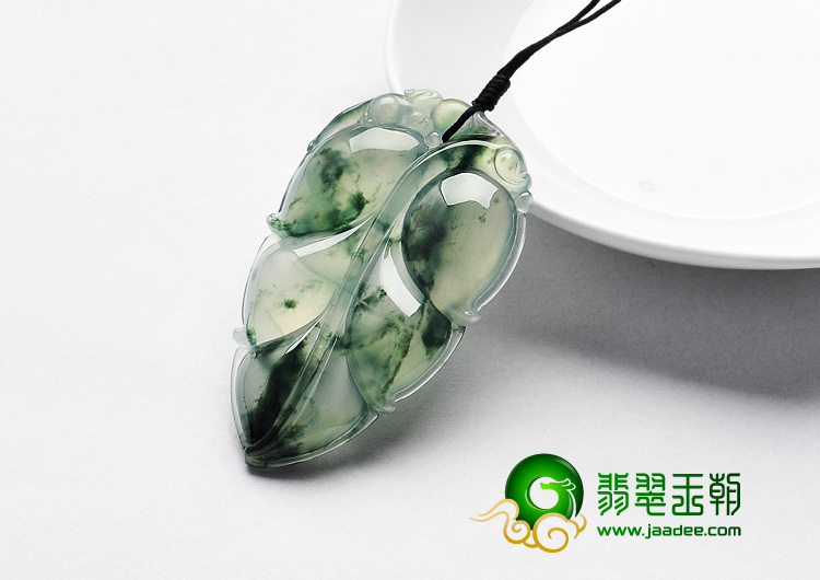 冰种飘花缅甸翡翠A货叶子挂件