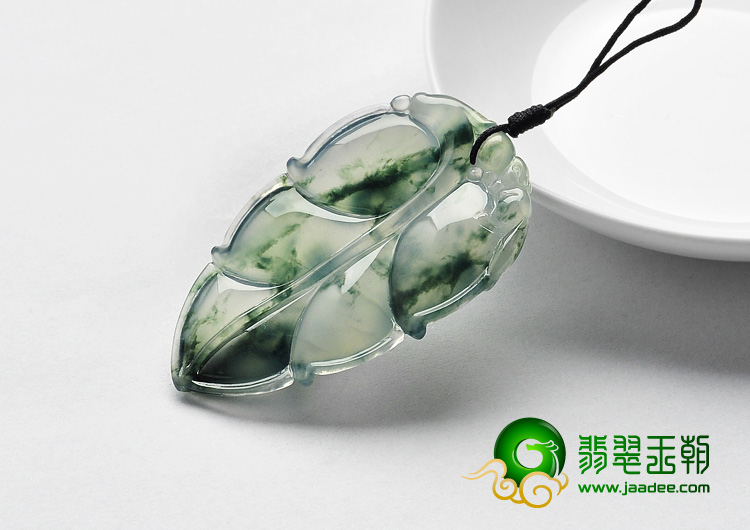 冰种飘花缅甸翡翠A货叶子挂件