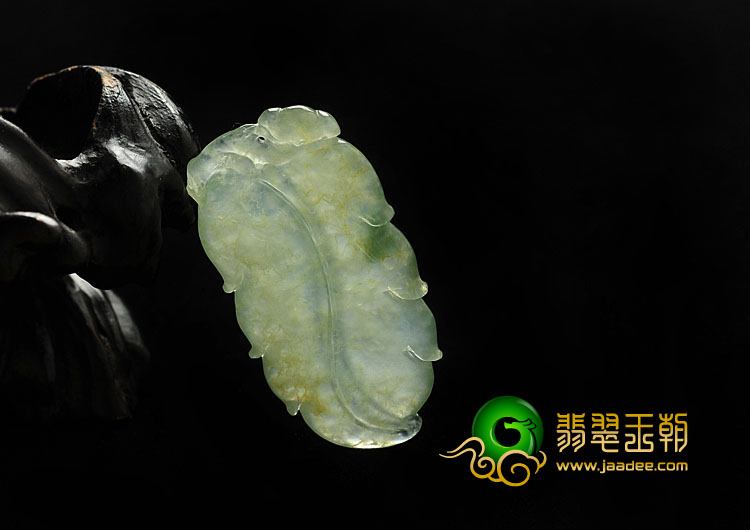 冰种淡黄翡缅甸翡翠A货叶子挂件