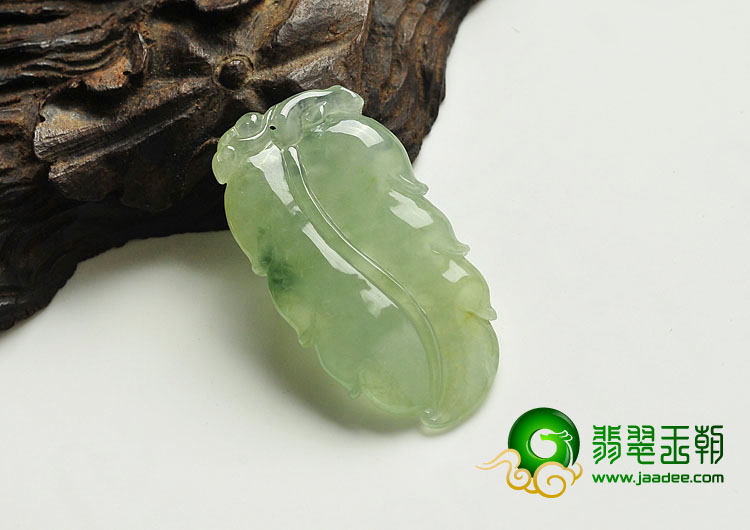 冰种淡黄翡缅甸翡翠A货叶子挂件