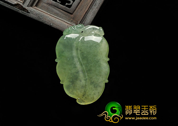 冰种淡黄翡缅甸翡翠A货叶子挂件