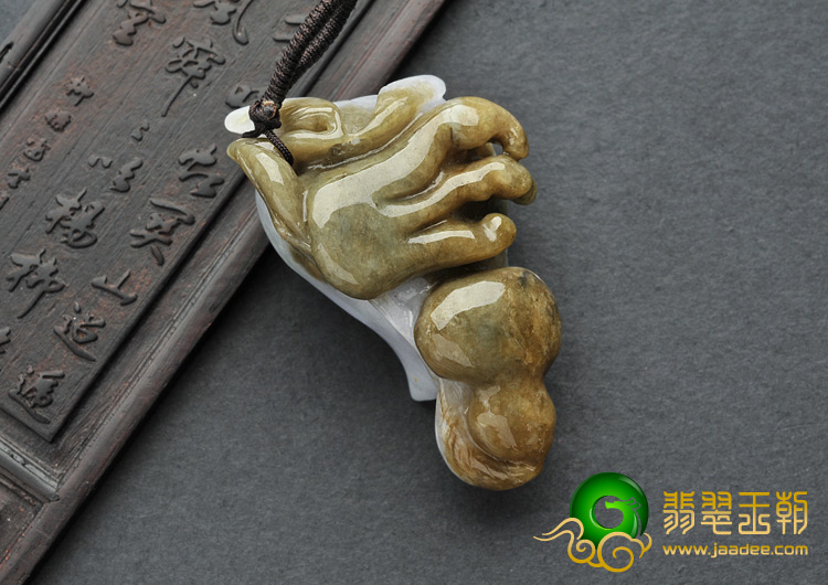 feicui糯冰种紫罗兰带褐黄翡缅甸翡翠A货福寿双全挂件