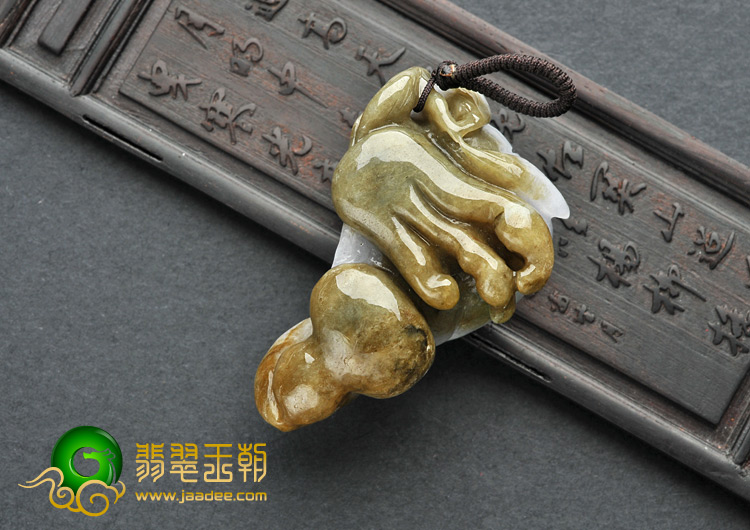 feicui糯冰种紫罗兰带褐黄翡缅甸翡翠A货福寿双全挂件