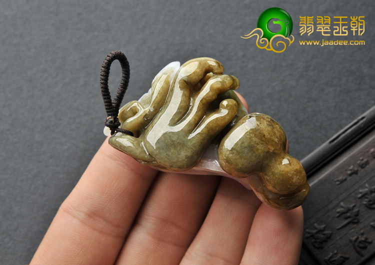 feicui糯冰种紫罗兰带褐黄翡缅甸翡翠A货福寿双全挂件