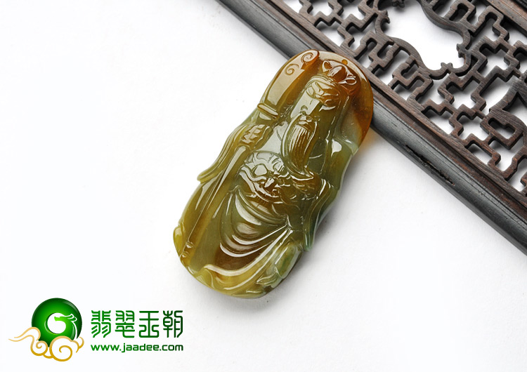 细糯种褐黄翡缅甸翡翠A货关公挂件