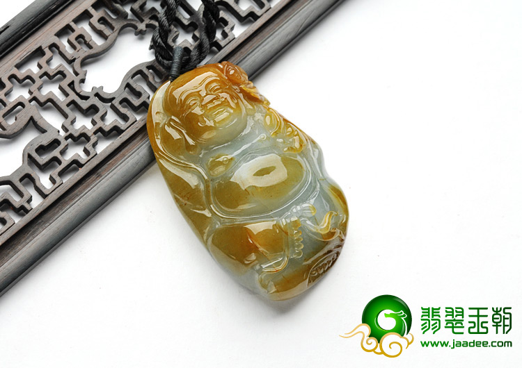 糯冰种褐黄翡缅甸翡翠A货玉佛挂件