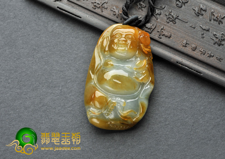 糯冰种褐黄翡缅甸翡翠A货玉佛挂件