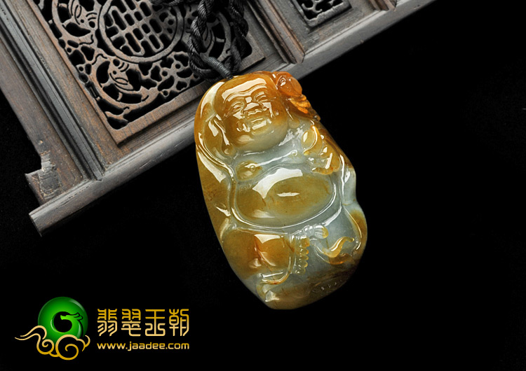 糯冰种褐黄翡缅甸翡翠A货玉佛挂件
