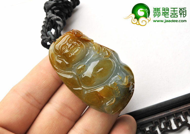 糯冰种褐黄翡缅甸翡翠A货玉佛挂件