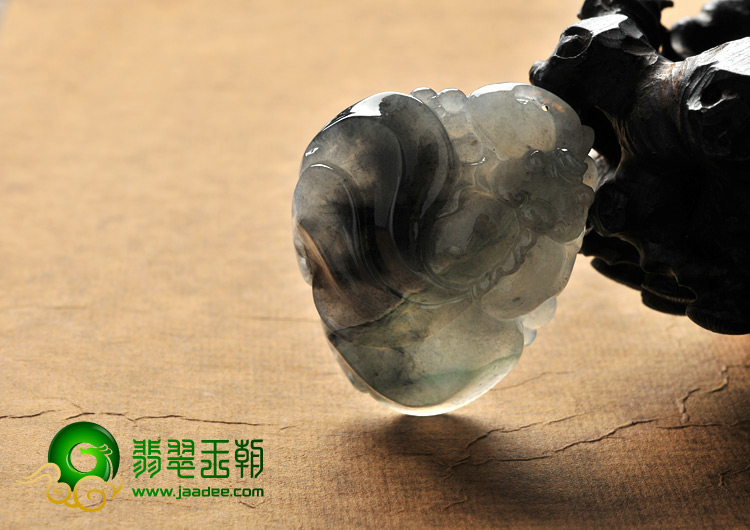 糯冰种（乌鸡种）墨色缅甸翡翠A货金玉满堂挂件