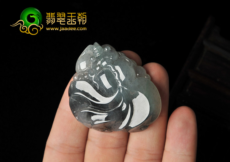 糯冰种（乌鸡种）墨色缅甸翡翠A货金玉满堂挂件