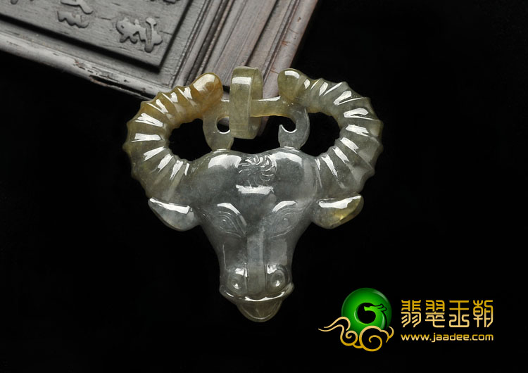 糯冰种墨色褐黄翡缅甸翡翠A货牛头挂件
