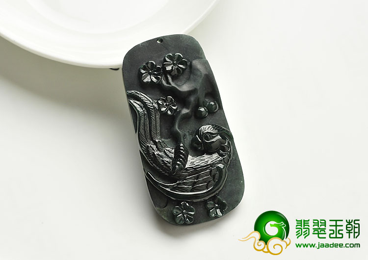 冰种墨翠缅甸翡翠A货喜上眉梢挂件