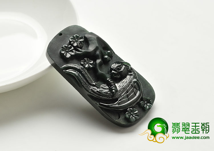 冰种墨翠缅甸翡翠A货喜上眉梢挂件