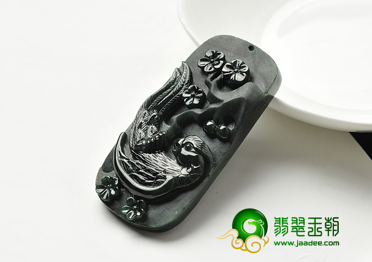 冰种墨翠缅甸翡翠A货喜上眉梢挂件