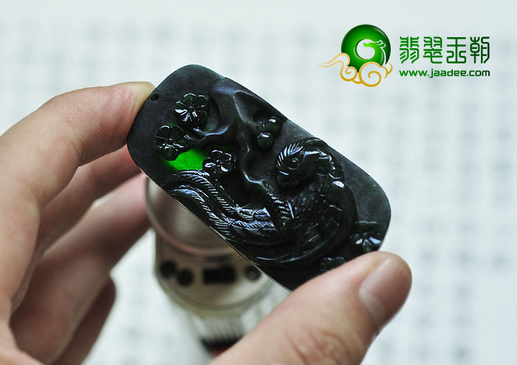 冰种墨翠缅甸翡翠A货喜上眉梢挂件