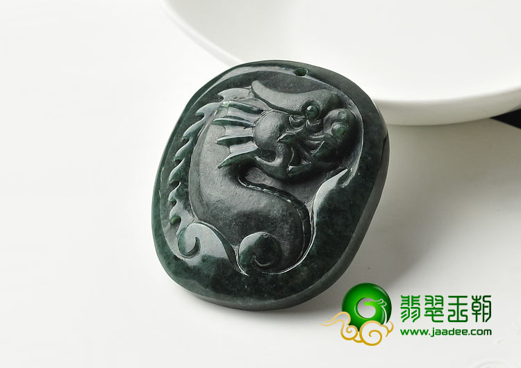 冰种墨翠缅甸翡翠A货飞龙挂件