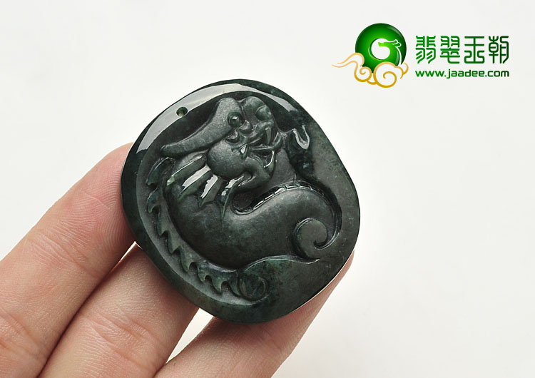 冰种墨翠缅甸翡翠A货飞龙挂件