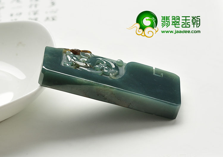 糯冰种蓝水褐黄翡缅甸翡翠A货仿古龙凤呈祥挂件