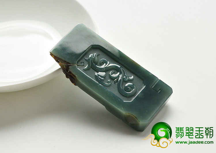 糯冰种蓝水褐黄翡缅甸翡翠A货仿古龙凤呈祥挂件