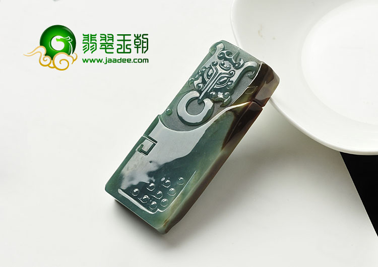 糯冰种蓝水褐黄翡缅甸翡翠A货仿古龙凤呈祥挂件